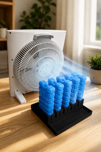 Skushy Ventilator Houder - koelerhouder voor ijsblokken, bevestiging op ventilatorrooster voor koelere luchtstroom in kantoor of slaapkamer - Ventilator Houder