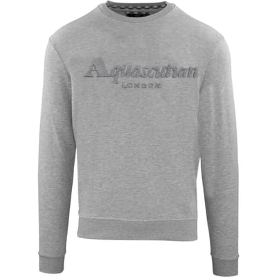 Aquascutum Heren Sweatshirt met lange mouwen en rubberen logo Crew Neck (Grijs)