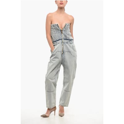 Mouwloze denim jumpsuit in blauw