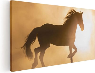 Artaza Canvas Schilderij Paard - 40x20 cm - Klein - Wanddecoratie Zonsondergang - Muurdecoratie Paarden - Schilderijen Op Canvas Dieren