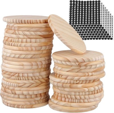 40 Stuks Houten Coasters, Onbehandelde Onderzetters met Antislip Pads, 10cm Rond voor Knutselen, DIY Schilderen en Graveren