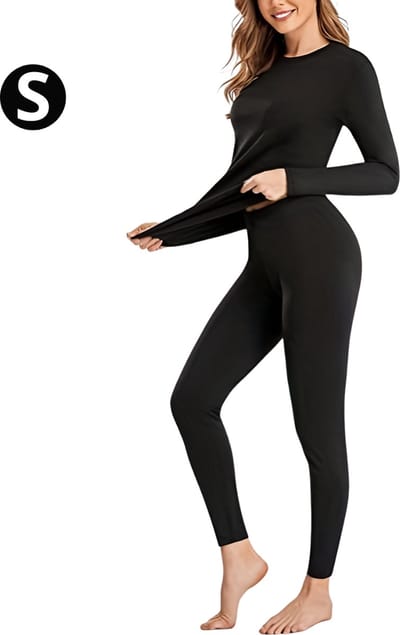 Nivard Thermokleding - Thermoshirt - Thermobroek - Thermo - Beenverwarmers - Voor Dames - Fleece - Set - Broek + Shirt - Zwart - Maat S