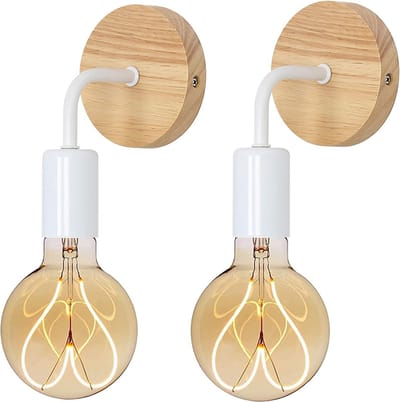 Wandlamp - 16cm - Klein - 2 Stuks - E27 - Houten - Lampen Niet Inbegrepen