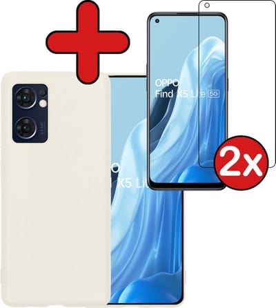 Hoesje - Met 2x Screenprotector - Geschikt voor OPPO Find X5 Lite - Sterk & Shockproof - Telefoon Hoes - Back Cover - Siliconen Case - Telefoonhoes - Wit