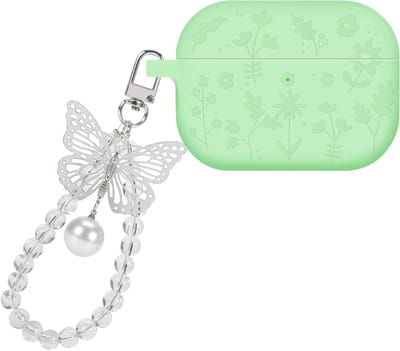 Beschermhoes voor Airpods Pro 3e generatie met sleutelhanger, bloemenpatroon, stofdicht en krasbestendig, ideaal voor dames en bescherming tegen schokken