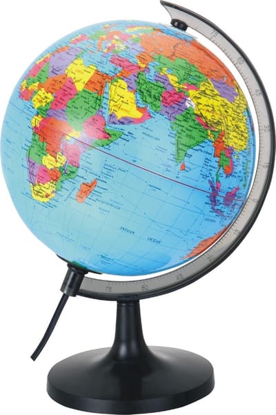 Livarno Home Verlichte wereldbol 30cm - Inclusief schakelaar en vervangbare lamp - Inclusief lichtbron - Schuine meridiaan met gradenverdeling - Dubbel kaartbeeld met fysieke en politieke weergave