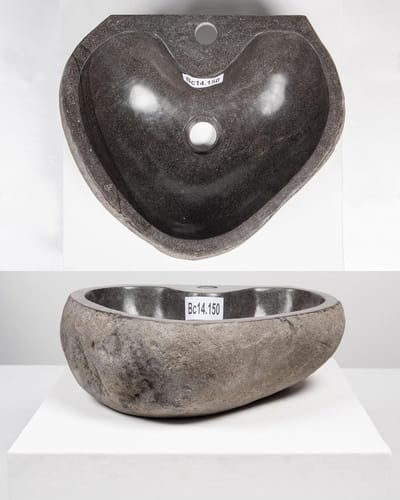 Natuursteen wastafel - Riviersteen waskom - Badkamer inrichting - Uniek stuk - 40 cm - Grijs