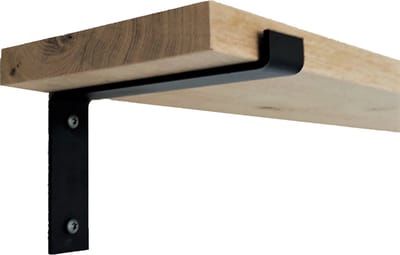 GoudmetHout® Wandplank Industrieel - 40 x 20 cm Muurplank - Eiken Hout - Decoratie Wandrek & Boekenrek - Hangplank Keuken - Wall Shelf + 2 Mat Zwarte Plankdragers van Staal