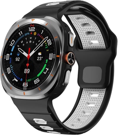Siliconen bandje - geschikt voor Samsung Galaxy Watch Ultra (47mm) / Ultra 2025 (47mm) - ribbels met druksluiting - zwart wit