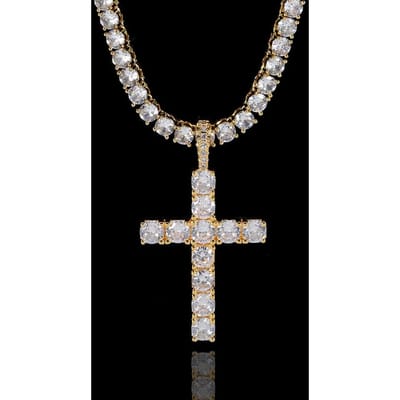 Mode Eenvoudig Bling Kruis Sieraden Iced Out Kubieke Zirconia Diamant 18k Witgoud Verguld Kruis Hanger Ketting Voor Mannen Vrouwen 40cm(16inch)