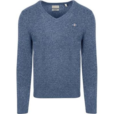 Gant Pullover V-Hals Woolblend Blauw - Maat L - Heren - Pullovers