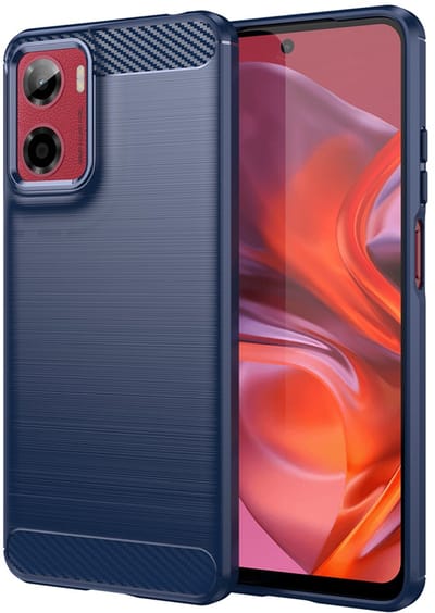MobyDefend Hoesje - Geschikt voor Motorola Moto E15 / G05 - TPU Backcover - Geborstelde Metaal & Carbon-Look - Blauw