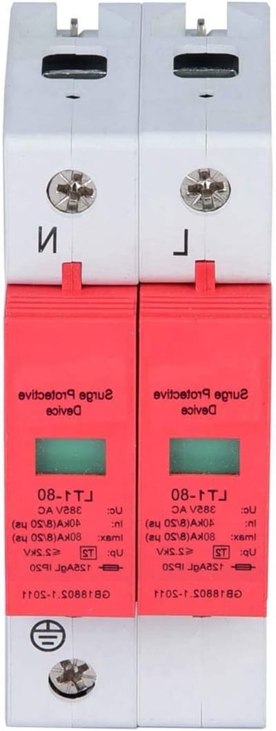 2P 385VDC 80KA Surge Protector voor Huishoudelijk Gebruik, 35mm Din Rail Bevestiging, Bliksembeveiliging en Laagspanningsafscherming