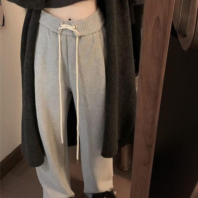 Pantalon droit taille haute uni pour femme, pantalon ample à jambes larges en peluche pour automne et hiver XXL gris foncé