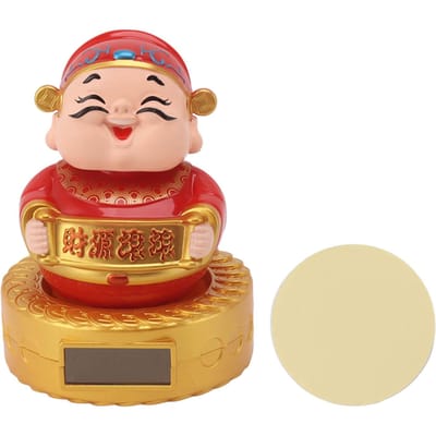 Cai Shen Beeldje Zonne-energie Schuddend Hoofd Levendig Decoratief Chinese Feng Shui Beeldje voor Auto beige