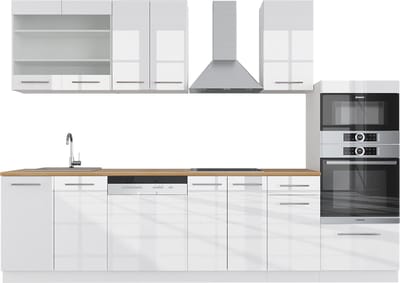 Vicco Fame-Line Complete keukeneenheid – 300 cm met hoge kast, zonder werkblad Wit hoogglans/wit