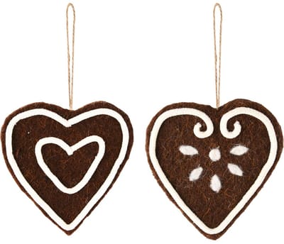 Dekoratief | Hanger hartje, bruin/wit, stof, 11x1x11cm, set van 2 stuks | A255346