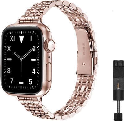MY PROTECT - Luxe Metalen Slim Inspired Bandje - Geschikt Voor Apple Watch Bandje - Series 1/2/3/4/5/6/7/8/9/10/SE/Ultra - 44mm - 45mm - 46mm - 49mm - Rosé