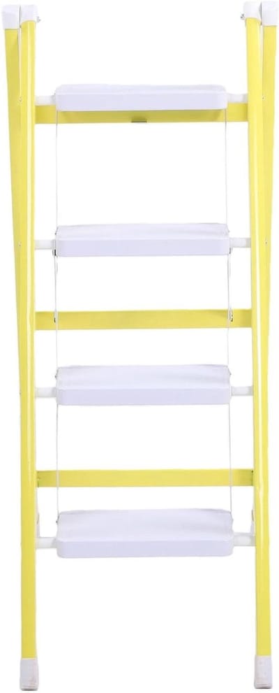 Opvouwbare Trapladder - Vouwkruk Huishouden - Hoge Plank Bereiken - Antislip Veiligheid - 4 Treden - Geel Wit
