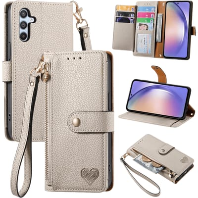 Mocaa Samsung Galaxy A56 Love Heart Wallet Hoesje Beige
