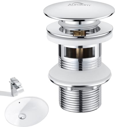 Auralum Max Afvoerplug Wastafel - Clickwaste Afvoerplug 1/4” - Clickclack - Met Overloop - Universele Afvoergarnituur - Chroom