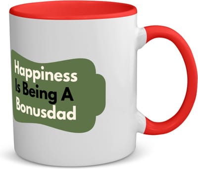 Akyol - happiness is being a bonusdad koffiemok - theemok - rood - Papa - de liefste bonusvader - vader cadeautjes - vaderdag - verjaardag - geschenk - kado - 350 ML inhoud