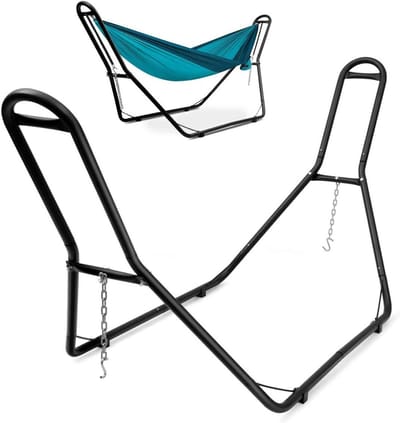 GOPLUS Hangmatstandaard, metaal, hangmatstandaard, outdoor, belastbaar tot 200 kg, geschikt voor hangmatten van 2,75 m tot 3,6 m, hangmatframe XXL voor tuin, binnenplaats, balkon, terras, zwart