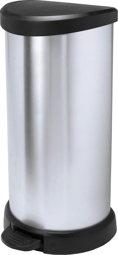 Pedaalemmer 40L zilver metallic/zwart - Decobin met geruisloos deksel
