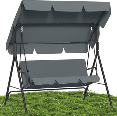 Schommelbank 3-zits - Tuinschommel met dak - Ontspannen in tuin - Verstelbaar zonnedak - 176x110x152cm - Antraciet