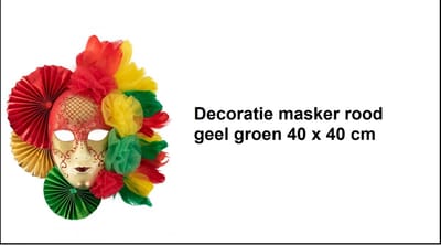Decoratie masker rood/geel/groen 40 x 40 cm - carnaval limburg optocht thema feest 40 x 40 cm.