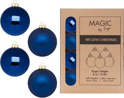 Inge Christmas Goods Kerstballen - 12x - nacht blauw - glas - 8 cm