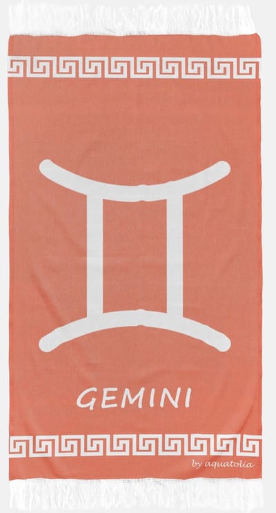 uit Turkije By Aquatolia Hamamdoek Gemini Zodiac - 100% Zacht Katoen - Strandlaken - Handdoek - Oranje - 100cm x 180cm - Originele hamamdoek uit Turkije