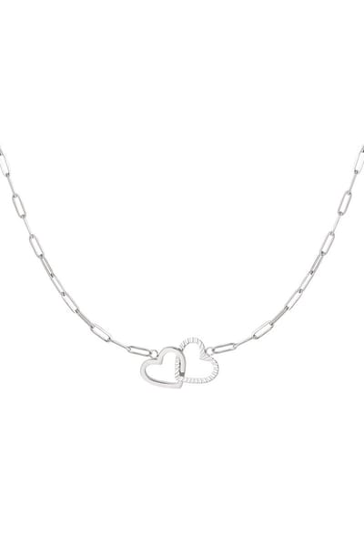Bijoutheek Collier 2 hartjes schakel ketting zilver