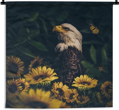 Wandkleed - Wanddoek - Adelaar - Geel - Bloemen - Botanisch - 180x180 cm - Wandtapijt