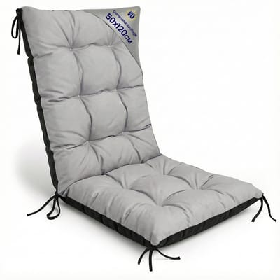 Tuinstoelkussens Hoge Rug 50x120 cm - Kussens voor Tuinstoelen & Standenstoel Terrasstoel Grijs Stoelkussens Tuin Zitkussen Extra Dik 10 cm met Bindlinten