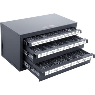 VEVOR Boorbit Dispenser Kast, Boorbit Organizer Kast met Drie Laden voor 1/16 tot 1/2 Inch Bits, Stalen Boorbit Dispenser Organizer Kast met Labels, Stapelbare Boorbit Dispenser voor Opslag