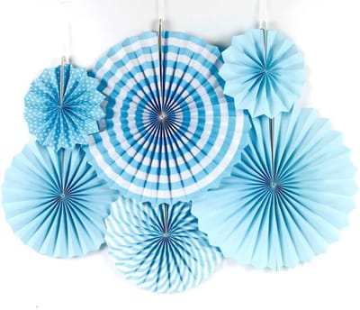 6 Stuks Papieren Versieringen voor Feesten, Bruiloften en Verjaardagen - Hangende Papieren Ventilatoren in Blauw voor Babyshowers en Festivals