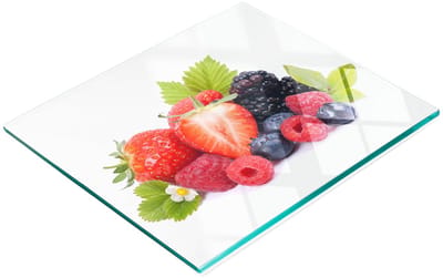 Gehard multifunctioneel decoratief glazen bord met bosvruchtenmotief, 60x52 cm