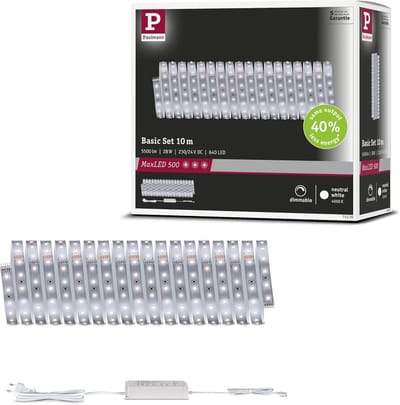 ' Paulmann 71235 MaxLED 500 LED-strip neutraal wit basisset 10m 28W 550lm/m 64 LED''s/m 4000K 40VA'