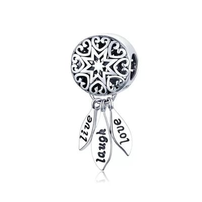 Fler® | Bedel | Past op populaire bedel armbanden (standaard-3mm) | armbandbedel | Dromenvanger Live Laugh Love | Leef Lach Liefde | Ibiza Stijl | Mellow | Bedel Charm | Dream catcher | 925 Sterling Zilver | Valentijnsdag Cadeau | Sinterklaas kado