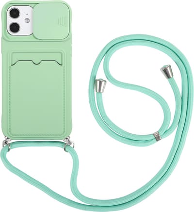 Hoesje geschikt voor iPhone SE 2020 - Backcover - Koord - Pasjeshouder - Portemonnee - TPU - Lichtgroen