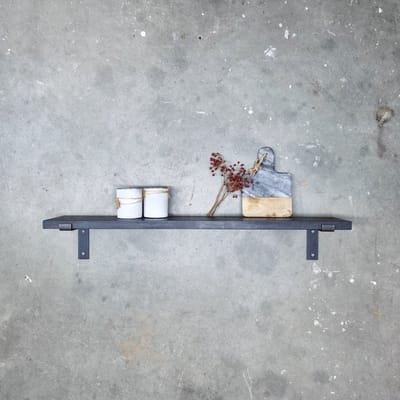 GoudmetHout® Wandplank Industrieel - 40 x 20 cm Muurplank - Zwart Eiken Hout - Decoratie Wandrek & Boekenrek - Hangplank Keuken - Wall Shelf + 2 Mat Blanke Plankdragers van Staal