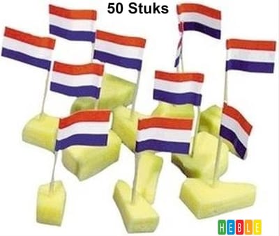 *** 50x Nederlandse Vlaggetjes (7cm) - Depa Cocktailprikkers - van Heble® ***