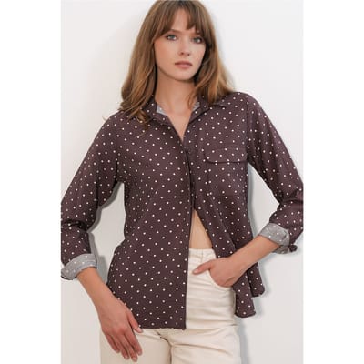 Overmaatse Gepunte Dots Geweven Shirt
