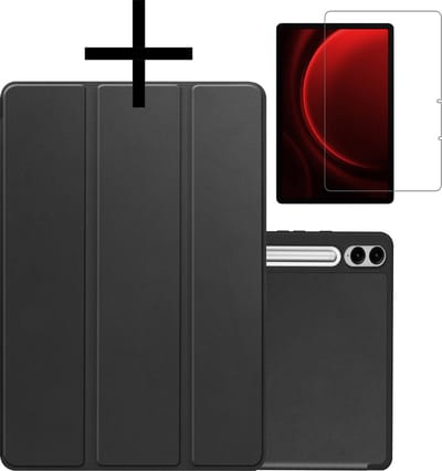 Hoes - Geschikt voor Samsung Galaxy Tab S9 FE Plus - Met Screenprotector - Trifold Bookcase - Hard Cover Case - Met Uitsparing Geschikt voor S Pen - Hardcover Book - Tablet Hoesje - Zwart