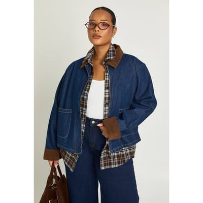 boohoo Dames Plus Denim Schuur Jas | Rinse | Maat: 16