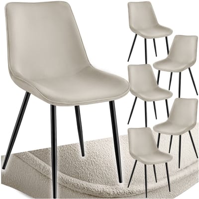 tectake® Eetkamerstoel - Gevoerde fluwelen zitting - Zwart metalen poten - Woonkamer, eetkamer, slaapkamer en kantoor - Draagkracht 120 kg - Set van 6 - Crème /zwart