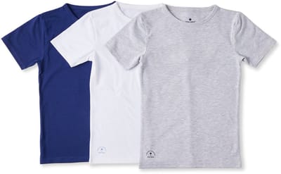 Little Label - jongens T-shirt - 3 pack - blauw grijs wit combi - 98-104 / 4Y - extra zachte bio-katoen