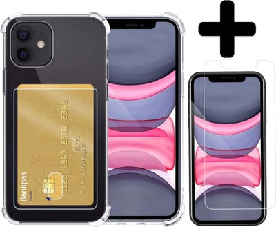 Hoesje - Geschikt voor Apple iPhone 11 - Met Screenprotector - En Pashouder - En Kaarthouder - Telefoon Hoes Shockproof - Siliconen Case - Back Cover - Shock Proof - Pasjes Houder - Telefoonhoesjes - Transparant