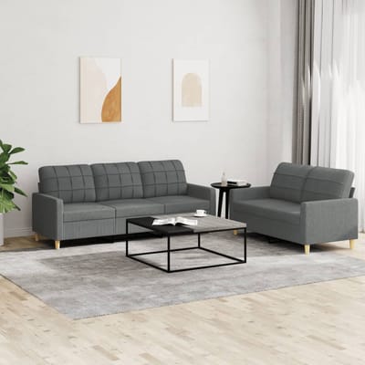 vidaXL - 2-delige - Loungeset - met - kussens - stof - donkergrijs